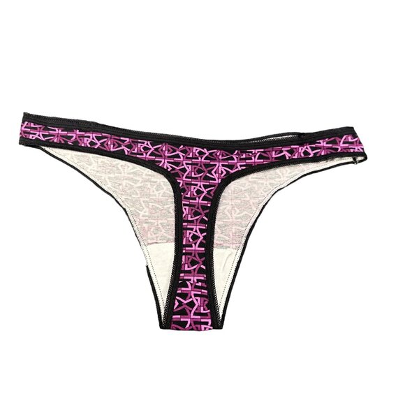 Maidenform Women's Sz Medium 6 Panty Thong Geometric Black Pink New Without Tags - Picture 2 of 6